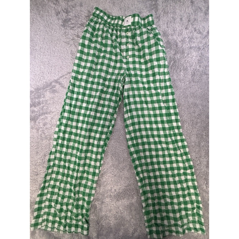 Anthropologie Women Cropped Pants Green Check 50/50 Cotton Rayon Size XS 0760‎